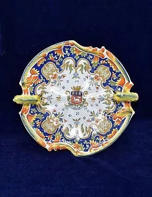 Buy ANTIQUE FRENCH FAIENCE JULES VERLINGUE ROUEN DESVRES COMPOTE DISH PLATE C1910 • 65£