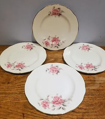 Buy 4 X Duchess Side Plates Bone China Tea Plates Pink Flowers  And Grey Leaves 6.5  • 15.98£