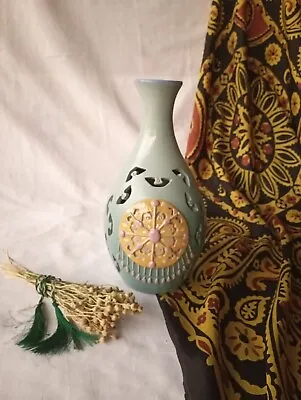 Buy Traditional Turkmen-Style Glazed Handmade Ceramic Vase With Ethnic Patterns • 115.73£