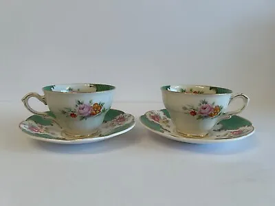 Buy 2 X James Kent Ltd Fenton Sandringham Tea Cups & Saucers Green, White, Flowers • 9.99£