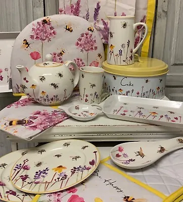 Buy Busy Bumble Bee Bone China Tea Pot Jug Oven Gloves Tea Towel Mother's Day Gift • 12.99£