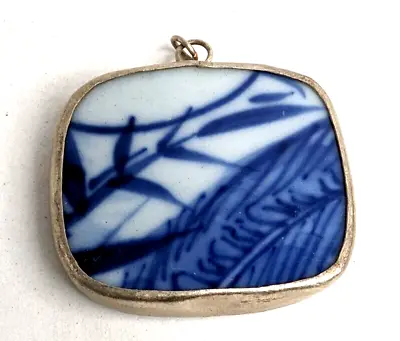 Buy Antique Chinese Blue & White Qing Dynasty Pottery Shard Sterling Large Pendant • 56.24£