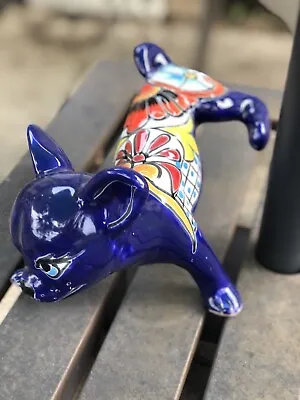 Buy Talavera Chihuahua Dog Hiking Leg Mexican Pottery Figure Cobalt Blue Hand Paint • 37.92£
