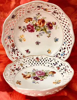 Buy Two Vintage Schumann Dresden Pierced Lattice Porcelain Bowls • 8£
