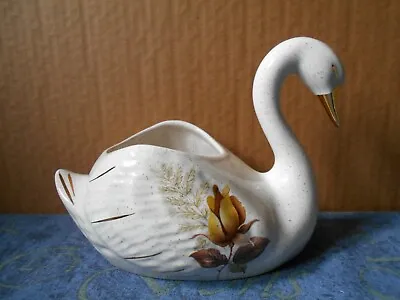 Buy Kernewek Pottery Swan Vase / Pot Holder Autumn Rose Pattern Goonhavern Cornwall • 5.99£