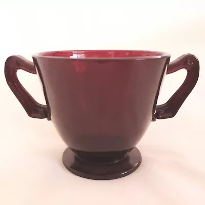Buy Ruby Red Open Sugar Bowl Depression Glass Double Handled Footed 3⅛  Vintage READ • 16.36£