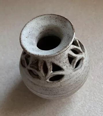 Buy Tregaron Cymru  Pottery Vase/Pot Pourri Holder With Cut Out Work  (Makers Mark) • 5.95£
