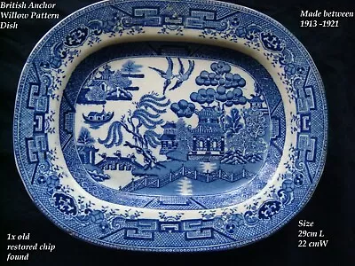 Buy Antique British Anchor Pottery Willow Pattern Oval Serving Dish Circa  1913-1921 • 9.99£