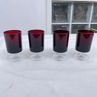 Buy 4 X Luminarc France Ruby Red Hock Port Sherry Wine Glasses - Vintage Glassware • 11.19£