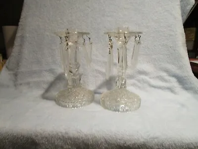 Buy Vintage Glass Candle Stick Holders (set Of 2) With Hanging Glass Droplet's   • 22.70£