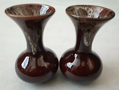 Buy Pair Of Vintage British Studio Kernewek Pottery Cornwall Vases With Brown Glaze • 22.99£