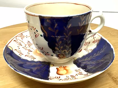 Buy Gaudy Welsh Pottery Tea Cup And Saucer With Floral, Antique • 16.99£