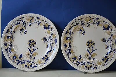 Buy Antique Pair Cobalt Blue Floral Patterned Cabinet Plates  Windsor  Pattern 27cm • 4.99£