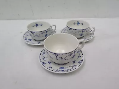 Buy Furnivals Denmark Cups And Saucers X3 Blue White Tableware • 14.99£