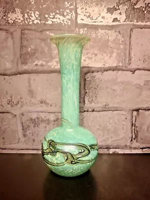 Buy Mdina Long Neck Art Glass Vase Green Great Condition Length 16.7cm Width 7.3cm • 15.99£