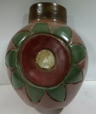 Buy Peruvian Pottery Vintage Chulucanas Vase Brown + Flowers Jarron Marron Flores • 14.50£