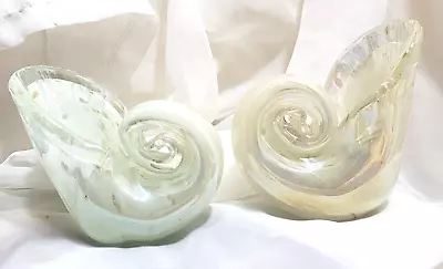 Buy SET OF 2 Nautilus Art Glass Sea Shell Vase Home Decor White With Gold Streaks • 23.06£