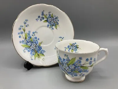 Buy Vintage Staffordshire Fine Bone China Forget Me Not Cup & Saucer (E5) • 13.99£