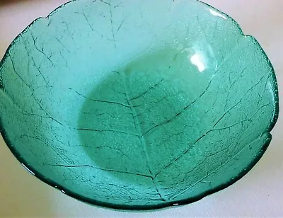 Buy Bowl Green Glass With Leaf Design Medium Size Deep For Salad Fruit Decorative • 6.99£