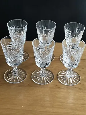 Buy Vintage Set 6 Bohemian Star Pattern Cut Crystal Glass Sherry Glasses  • 50£