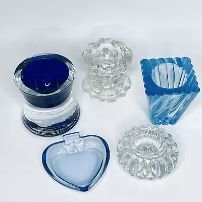 Buy 5 Vintage Candle Tealight Holders Glass Tea Light Holders X 5 Blue Clear Bundle • 25£