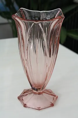 Buy Vintage Art Deco Pink Glass Pedestal Vase Bagley Davidson Octagonal Base • 10£