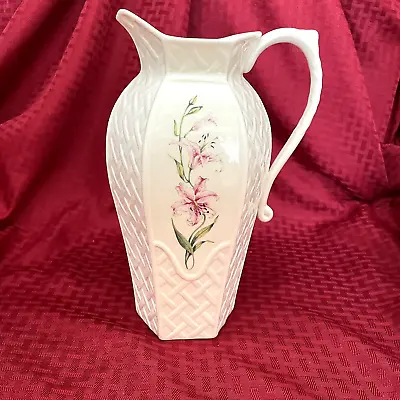 Buy Irish Belleek Country Trellis Lily Flowers Pitcher Vase • 70.96£