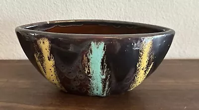 Buy Studio Pottery Drip Glaze Planter Bowl Brown Yellow Turquoise Funky & Fun • 18.97£
