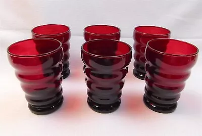 Buy Vintage Set Of 6 Anchor Hocking Whirly Twirly Ruby Red Glass Tumblers 4 1/8 Tall • 44.28£
