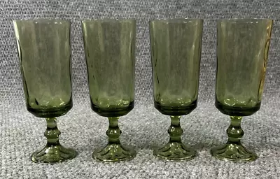 Buy Set Of 4 Vintage Green Glass Footed Tumblers 7.5 Inches Tall Dark Green Pattern • 33.72£