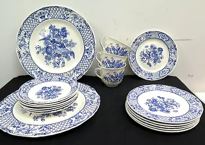 Buy Set X17 Masons Patent Ironstone China Tea Cup Saucer Side Diner Plate Blue White • 29.99£