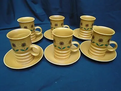 Buy 1970's Carlton Ware Ridged Coffee Cups And Saucers X6 Sunflower Pattern • 18£