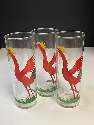 Buy 3 Federal Glass Crowing Red Rooster Glasses Tom Collins 6 3/4  Tumblers • 15.37£