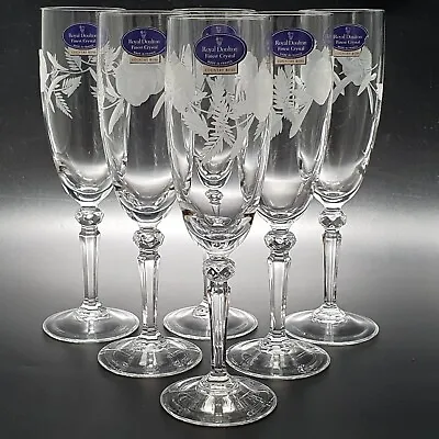 Buy Royal Doulton Crystal Country Rose Champagne Flutes Glasses 180ml Set Of Six • 79.95£