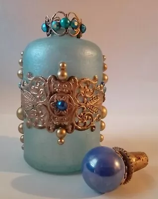 Buy Decorative Blue Upcycled Bottle Shabby Chic, Crafted Gift  • 20£