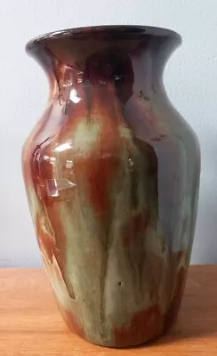 Buy Vintage EWENNY Pottery (Bridgend Wales) Brown & Mint Green Ceramic Vase VGC • 8.95£