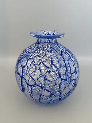 Buy Phoenician Blue Swirl With Silver Aventurine Round Glass Vase Malta • 28£