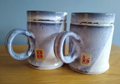 Buy Pair Studio Pottery Egebolle Keramik Mugs Denmark Blue & White Stoneware Signed • 12.95£