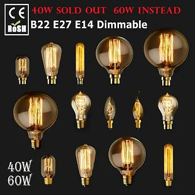 Buy E27 B22 E14 Vintage Antique Style Bulbs Edison Industrial Filament Bulb Light • 4.29£