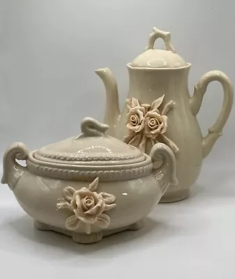 Buy FRENCH VINTAGE Floral Tea Set With Teapot And Sugar Pot 3D Flowers • 18£