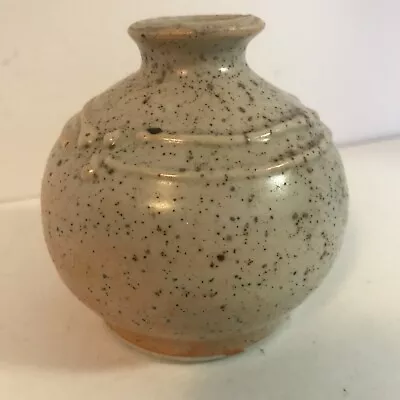 Buy Heavy Round Pottery Bud Vase Ombre Tan Orange Speckles Raised Design 4  Tall • 15.36£