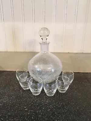 Buy Vintage  Czech Glass Crackle Decanter Set With 6 Tumblers  BAR COCKTAILS SNIFTER • 140.35£