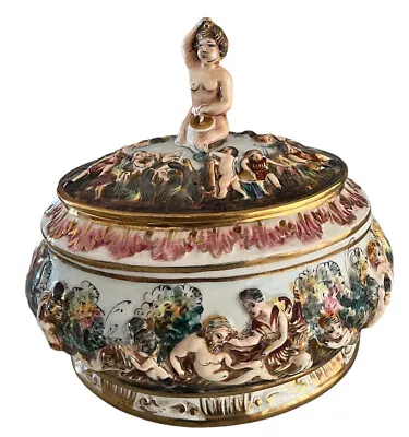 Buy Antique Vintage Capodimonte Porcelain Cherub Centerpiece Bowl W/Lid - ITALY • 251.02£