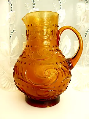 Buy Vintage Amber Glass   Water/lemonade Jug/ewer   Embossed Design  3 Pint Capacity • 10£