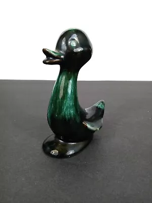 Buy Blue Mountain Pottery Duck Figurine Black Green Glaze • 12.80£