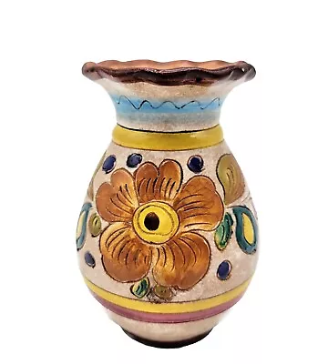Buy Small 5  Clay Bud Vase From Italy Handpainted Handmade Vintage Flowers  • 17.33£