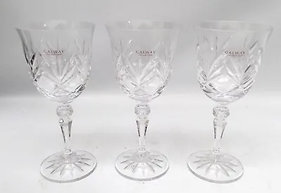 Buy 3 Galway Irish Crystal KYLEMORE Wine Glasses 6 7/8” NEW! • 30.29£