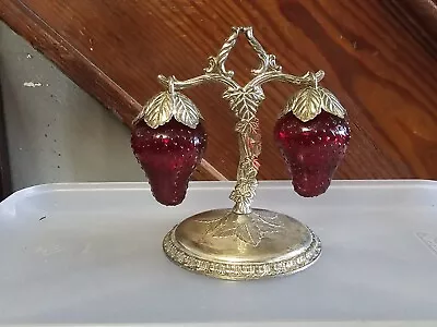 Buy Vintage Raimond Ruby Red Glass Strawberry Salt & Pepper Silver Plate With Stand • 332.06£