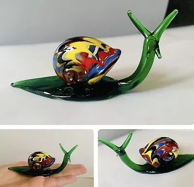 Buy Small Handmade Colourful Patterned Green Snail Lampwork Glass Animal Figure • 9.99£