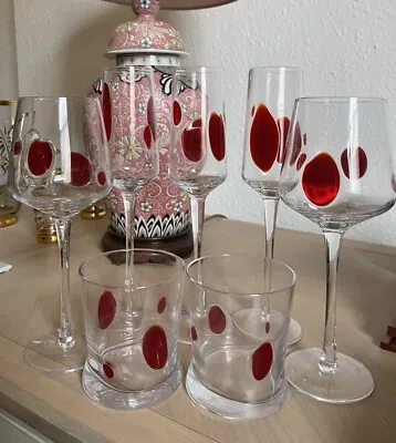 Buy X7 Unique Marmalade Drop Red Spot Glasses Flutes Wine Retro Glassware Barware • 45£